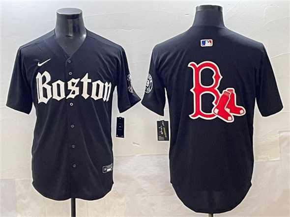 Men%27s Boston Red Sox Team Big Logo Black Gothic Vapor Limited Stitched Jersey->boston red sox->MLB Jersey
